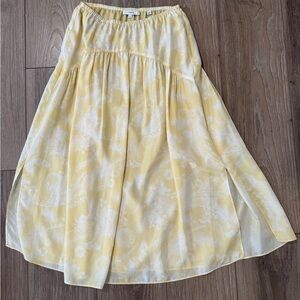 Vince Wheat Tiered Gathered Yellow Silk Midi Slip Skirt XS